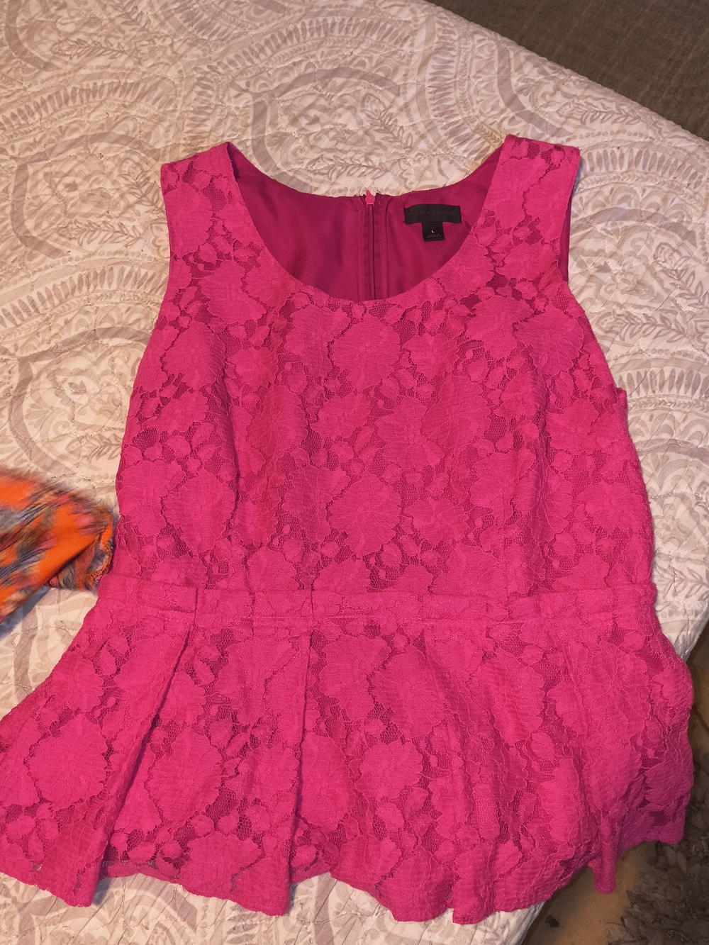 Worthington Hot Pink Lace Peplum Top